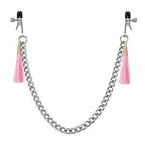 LoveToy Tassel Nipple Clamp with Chain Pink, pink nipple clamp 14 cm
