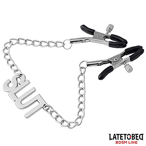 LATETOBED BDSM LINE Nipple clamps with Chain SLUT, adjustable nipple clamps