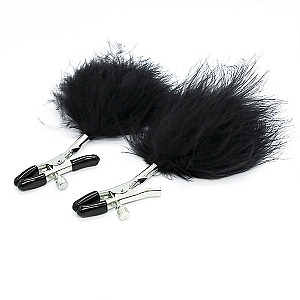 LATETOBED BDSM LINE Nipple Clamps with Black Feather, nipple clamps