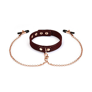 Liebe Seele Metallic Shade Burgundy Vegan Collar with Nipple Clamps, vegan collar with clamps